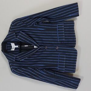 Derek Lam 10 Crosby Linen Blend Stripe Blazer Size 2 Blue Buttoned Cuff 2 Button